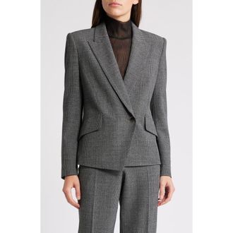 BOSS Jarinara Wrap Front One-Button Blazer in Charcoal Plaid at Nordstrom Rack, Size 12