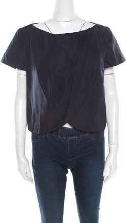 Escada Navy Blue Pleated Cross Over Cropped Tulip Jacket