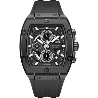 Kenneth Cole Sport Tonneau Chronograph Silicone Strap Watch, 44mm x 28mm in Black at Nordstrom