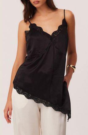 SNDYS Toni Lace Trim Asymmetric Camisole in Black at Nordstrom, Size X-Large
