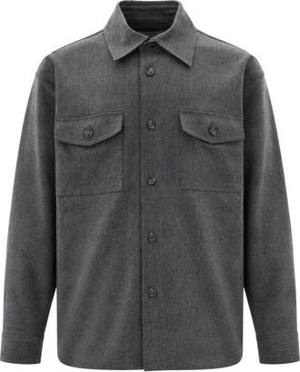 Paolo Pecora Casual Shirts - Heren - Casual Overhemden - Grijs - S - Leer - Overhemden