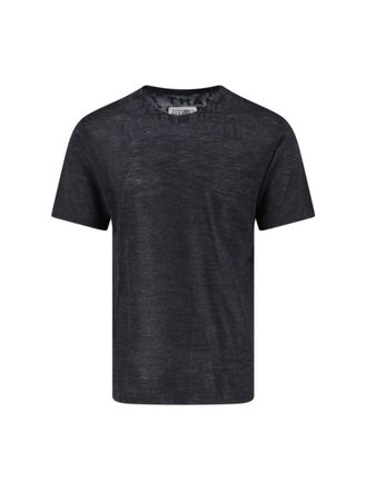 Maison Margiela Crew Neck Black Wool T-Shirt With Bold Logo Print