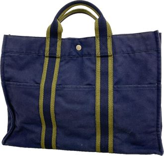 Herm&egrave;s Navy Canvas Tote Bag (Pre-Owned)