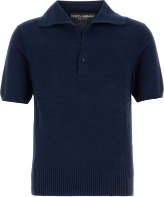Dolce & Gabbana Navy Blue Solid Shirt Collar Polo