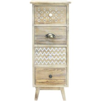Mobili Rebecca Rebecca Mobili Cassettiera Stretta Comodino 4 Cassetti in Legno Boho Shabby per Camera da letto