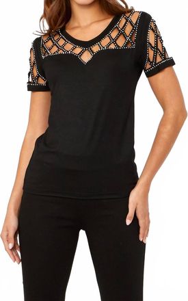 Frank Lyman Design Studded Scoop Neck Knit Top In Black