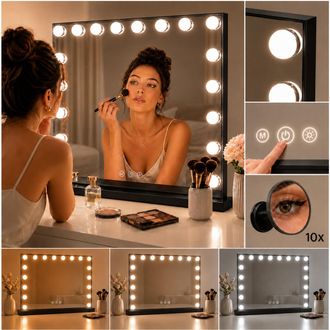 OEM Espejo De Maquillaje Led Estilo Hollywood, Met&aacute;lico, 80x62cm, Led, 3 Colores, Usb, Negro
