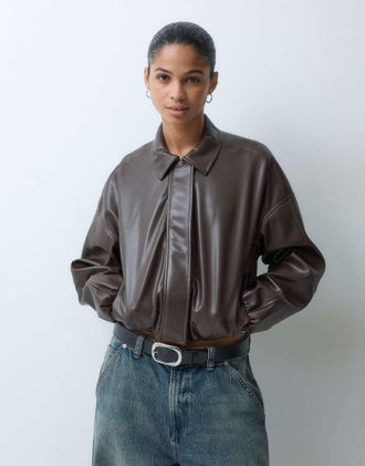 Supr&eacute; rue giacca bomber in pelle sintetica marrone cioccolato