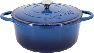 MegaChef 6.35 Quart Round Enameled Cast Iron Dutch Oven in Dark Blue at Nordstrom