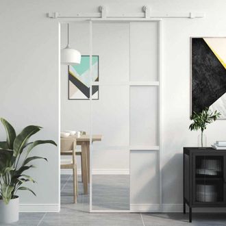 vidaXL Puerta Corredera Vidrio Templado Y Aluminio Blanca 76x205 Cm Vidaxl