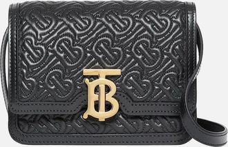 Burberry Womens Mini TB Monogram Quilted Leather Shoulder Bag - Black - Size: UNI