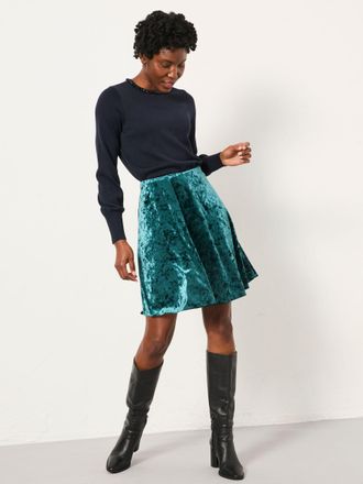 Fat Face FatFace Jess Teal Blue Velvet Skirt