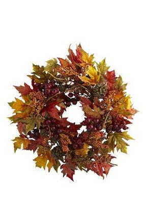 Nearly Natural Maple & Berry Wreath in Orange at Nordstrom Rack