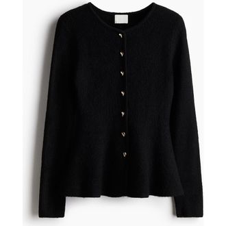 H&M Rib-knit Peplum Cardigan in Black at Nordstrom, Size Xx-Small