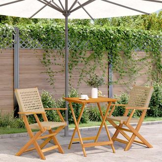 Berkfield Home 3 Piece Bistro Set Beige Poly Rattan & Solid Wood