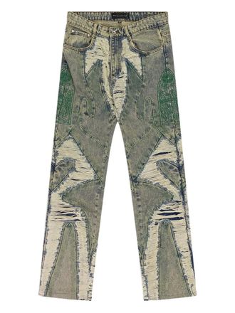 Who Decides War by Ev Bravado Wave gerafelde jeans - Blauw