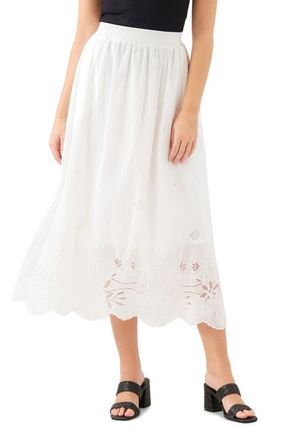 Karen Kane Embroidered Eyelet Cotton Midi Skirt in Off White at Nordstrom, Size X-Large