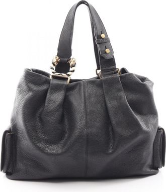 Bulgari Black Leather Handbag Tote Bag (Pre-Owned)