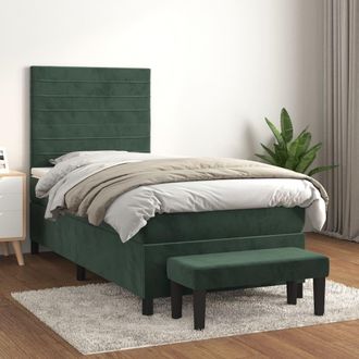 vidaXL Vidaxl - Cama Box Spring Con Colch&oacute;n Terciopelo Verde Oscuro 100x200 Cm