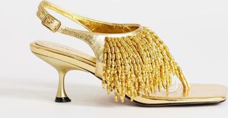 Topshop Night - Sandali infradito con tacco color oro con perline