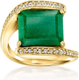 Ross-Simons Emerald Bypass Ring With. White Topaz in 18kt Gold Over Sterling