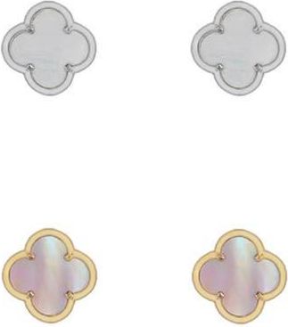 Adornia Set of 2 Mother-of-Pearl Clover Stud Earrings in Gold/Silver at Nordstrom Rack