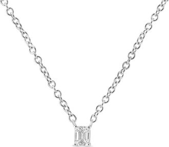 House of Brilliance 14K White Gold 1/5 Cttw Emerald Shape Solitaire Diamond 18 Pendant Necklace at Nordstrom