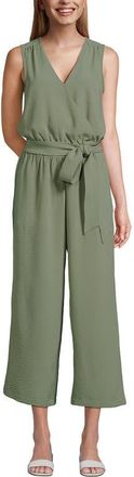 Lands End Sleeveless Creaseless Wrap Jumpsuit with Smocked Waist in Sage at Nordstrom, Size 16P