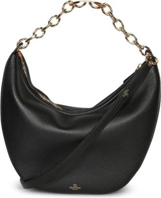 Valentino Black Leather Medium Hobo Vlogo Moon Shoulder Bag