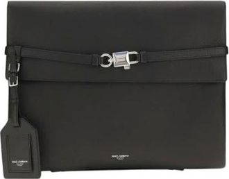 Dolce & Gabbana Clutch con Chiusura Logo in Pelle - - Bags - Uomo - Nero - ONE SIZE
