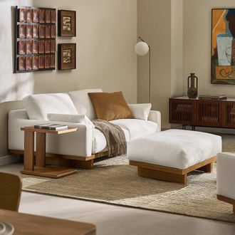 Castlery Performance Fabric Loveseat with Removable Covers and Ottoman - White, Dark Brown | Mori by Castlery