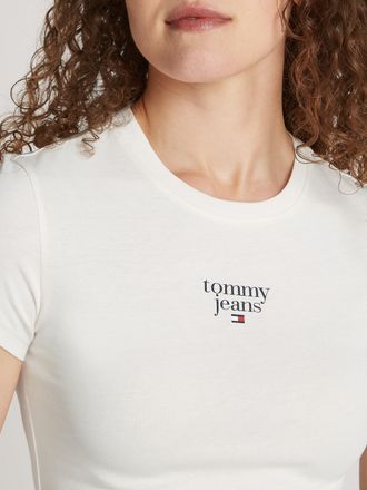 Tommy Jeans T-Shirt TOMMY JEANS CURVE TJW SLIM ESSENTIAL LOGO1 TEE EXT, Damen, Gr. XXXL(46), weiss (ancient wei&szlig;), Single Jersey, Obermaterial: 100% Baumwolle, un