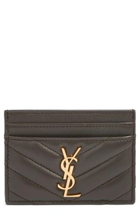 Saint Laurent Cassandra Matelass&eacute; Leather Card Case in Urban Grey at Nordstrom