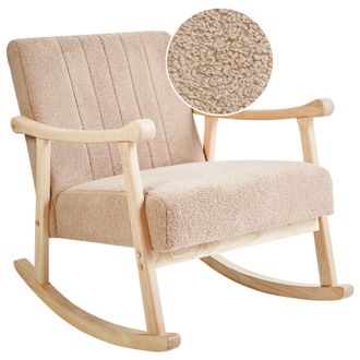Beliani Silla Mecedora Balanc&iacute;n Tapizado De Boucl&eacute; Patas De Madera De Caucho Con Reposabrazos Sala De Estar Sill&oacute;n De Lactancia Beige Leknes