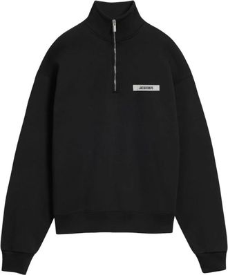 Jacquemus Gros-Grain Half-Zip Sweatshirt - Heren - Vesten met rits - Zwart - 2XL - Katoen - Hoodies & sweatvesten