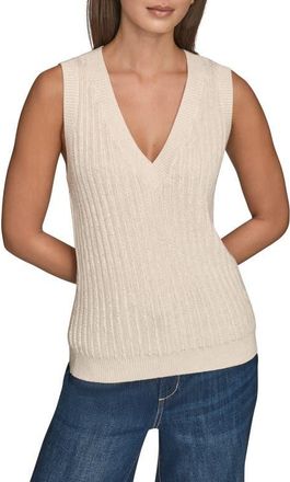 DKNY V-Neck Sweater Tank in Cream/Silver at Nordstrom, Size X-Large