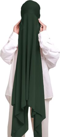 Lina & Lily Muslim Chiffon Instant Hijab Head Scarf with Matching Tie Back Jersey Undercap (Dark Green)