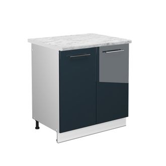 Vicco Armario Bajo Para Fregadero Fame-line, Azul Oscuro Alto Brillo, 80 Cm, Et M&aacute;rmol Vicco