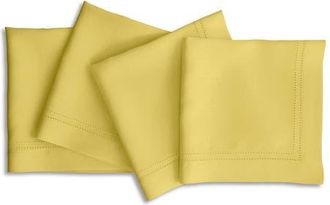 Solino Home Linen Dinner Napkins Set of 4, 20 x 20 Inch for Dining Table, Holiday and Everyday Table Decor - Linen Double Hemstitch in Sunshine