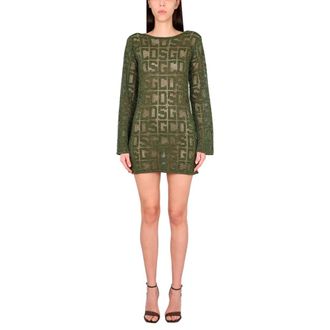 GCDS Short Dresses, female, Green, Size: M Boat Neckline Back Drawst