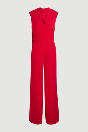 Karen Millen Womens Tailored Crepe Cape Asymmetric Neck Detail Jumpsuit - Red - Size 16 UK