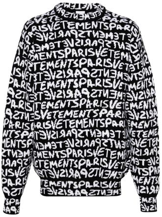 VETEMENTS intarsia-knit logo wool jumper - unisex - Merino - S - Black