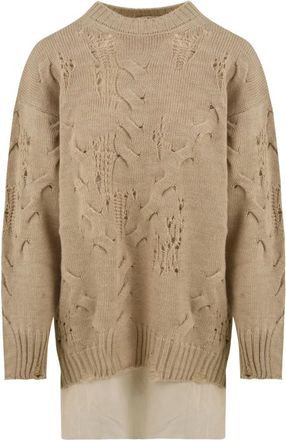 Aniye By Tina Maxi-Pull Sweater - Dames - Ronde hals truien - Beige - XS - Wol - Truien & Vesten