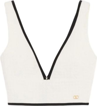 Valentino Truien & Vesten, Dames, Wit, L, Tweed, Canestrello Cotton Tweed Top