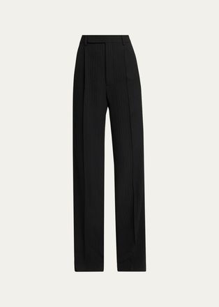 Saint Laurent Pinstriped Wool Crepe De Laine Straight-Leg Trousers