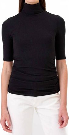 Goldie London Half Sleeve Turtleneck Top With Ruching In Black