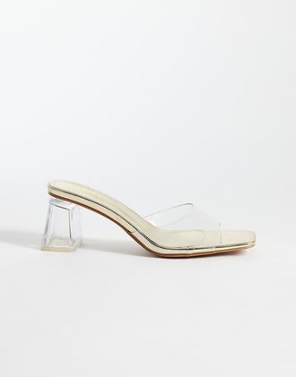 Simmi London Simmi London - Deena - Sandali con tacco largo trasparenti e oro