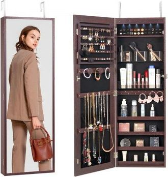 OEM Armario Para Joyas De 108 Cm De Alto Con Cerradura Y Espejo De Cuerpo Entero, Armario De Joyas Con Espejo Para Montaje En Pared O Puerta Con Luces Led