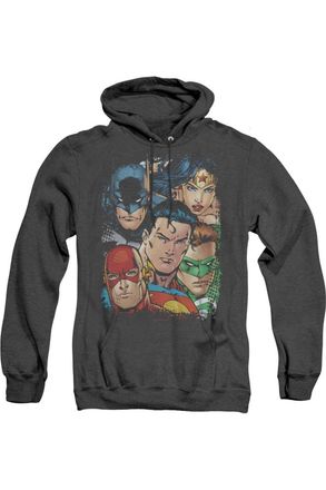 Gildan Justice League of America Up Close And Personal Adult Heather Hoodie / Hooded Sweatshirt