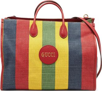 Gucci Borsa tote a righe in tela - Rosso